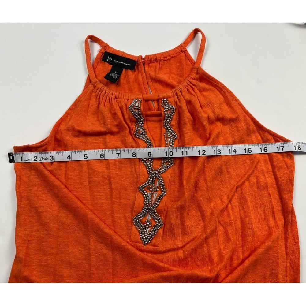INC INTERNATIONAL CONCEPTS Orange Linen Beaded Embroidered Halter Top Sz Large - Picture 7 of 8